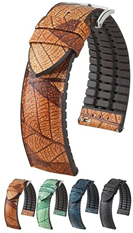 Hirsch Leaf Leaves Uhrenarmband – Braun – L – 22 mm – Silberglänzende Schnalle – veganes Performance-Armband