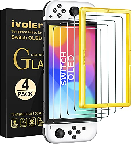 iVoler Set di 4 vetri temperati compatibili con Nintendo Switch OLED Modello 7 Pollici Modello 2021, con Kit di Installazione offerto, Pellicola di Protezione per Lo Schermo - 9H Glass - Anti graffio