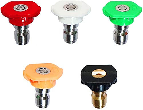 Pressure Washer Accessories, 5 PCS Pressure Washer Spray Nozzle Tips 1/4''Quick Connector DUS-025 Multiple Degrees Connection Design 4000 PSI 2.5 GPM for Power Washing Driveway Path and Car