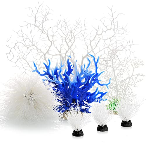 MyLifeUNIT Aquarium Plants, 7 Pack Artificial Coral Ornament for Fish Tank Decorations (White)