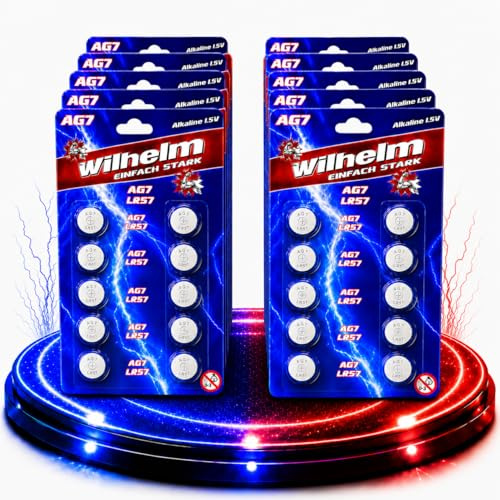 Wilhelm AG7 Alkaline Knopfzellen 1,5 V (LR57, L927, 195, 395) – 100 Stück