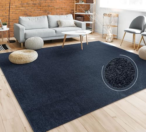 Paco Home Teppich Wohnzimmer Schlafzimmer Esszimmer Kurzflor Moderne Optik Einfarbig Pastell, Grösse:60x100 cm, Farbe:Navy-Blau