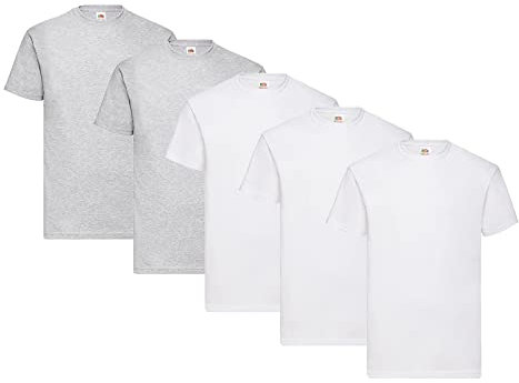 Fruit of the Loom Lot de 5 T-shirts, 3 blancs + 2 gris + 1 bloc-notes HL, taille M