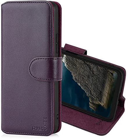 CHALK & HIDE - Real Leather Book Wallet Flip Case Cover For Nokia XR20, Real Leather Design With Card Slot, Magnetic Closure and Built In Stand - Aubergine