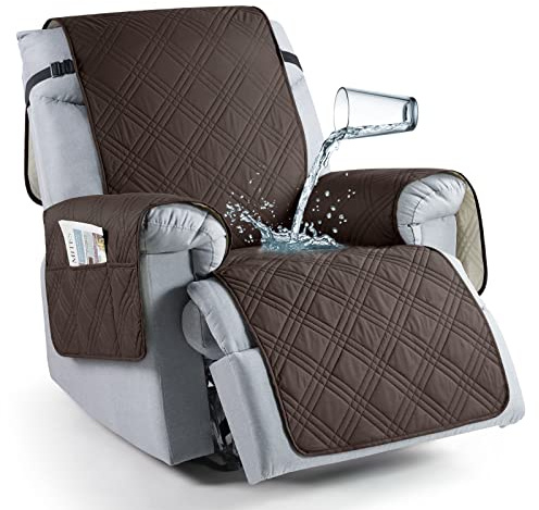 TAOCOCO 100% Waterproof Recliner Chair Cover, Non Slip Covers for Recliner Chair with Pocket, Washable Reclining Chair/Furniture Protector for Kids, Pets(23.6'', Chocolate)