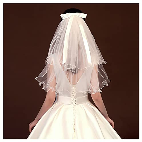 Dishowme 2 Ebenen Hochzeitsschleier Mit Band, Kathedrale Kopf Schleier, Weiche Tüll Schnitt Rand Fingerspitze Haarschmuck Mit Kamm für Braut Junggesellinnenabschied (Weiß B)