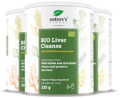 Nature's Finest by Nutrisslim Bio Liver Cleanse, 125g para 25 días - Limpieza Higado con Cardo Mariano (3000 mg), Extracto de Alcachofa y Cúrcuma y Jengibre - Natural Detox, Vegano