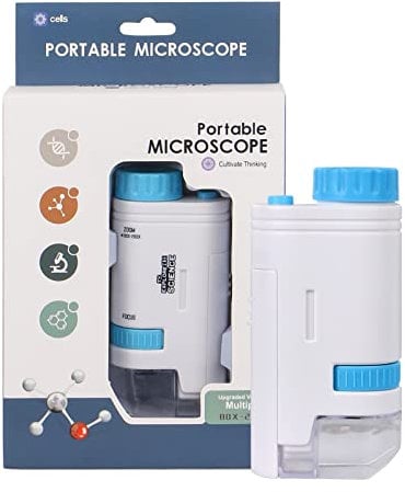 200x Zoom Kids Portable Microscope Pocket Handheld Mini Microscope with LED Light High Definition for Students Microbiological Observation Preschool Home Study Educational Toys
