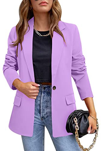 CRAZY GRID Damen-Blazerjacke mit Taschen, lange Ärmel, offene Vorderseite, Arbeit, Büro, Blazer, Revers, Knopfleiste, Amethyst-Leopardenfutter, 3XL