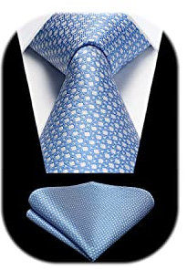HISDERN Krawatten Hellblau Herren Hochzeit Krawatte mit Einstecktuch Klassisch Business Krawatte & Taschentuch Set
