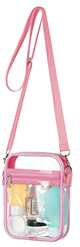 Aucuu Transparente Umhängetasche, PVC Durchsichtige Tasche mit Verstellbarem Riemen, Wasserdichte Durchsichtige Umhängetasche für Konzerte, Sportveranstaltungen, Shopping, Reisen(Kleines Rosa)