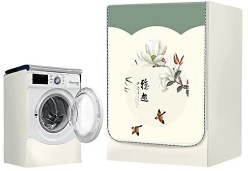 Fansu Funda Lavadora Exterior Impermeable, Estilo Chino Cubierta para Lavadora Secadora de Carga Frontal con Cremaller Antipolvo Protector Solar Funda de Protección (Blanco,S-4.5-5.6kg)