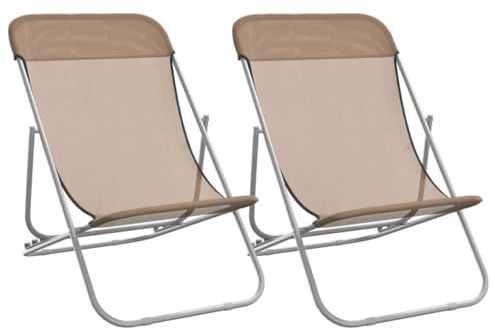 vidaXL Strandstuhl 2 STK., Gartenstuhl Verstellbar Klappbar, Stuhl Campingstuhl mit Stahlrahmen, Klappstuhl Liegestuhl, Taupe Textilene Pulverbeschichteter Stahl