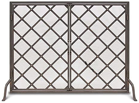 Feuerschutz-Kaminschutzgitter, Großer Kaminschutz Aus Stahlgitter Mit Türen, Solide Schmiedeeisen-Kaminplatten Aus Metall, Funkenschutzgitter Für Wohnzimmer (Messing 98 X 28 X 78 cm)
