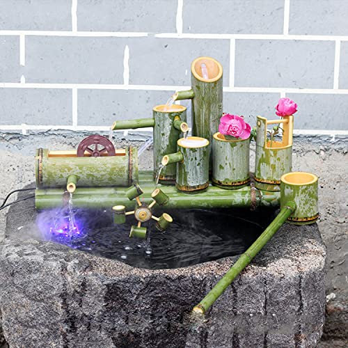 Fuente de agua de bambú alimentada por energía solar, fuente de relajación y meditación, perfecta para jardín, patio o mesa, fuente de agua natural al aire libre