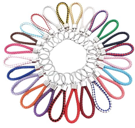 SSRDFU Porte-Clés en Cuir Tressé PU - 23 pcs Porte-clés de Voiture en Cuir Tressé Multicolore Porte-clés Pendentif Clé, Multicolore Lanyard, pour Femmes/Hommes