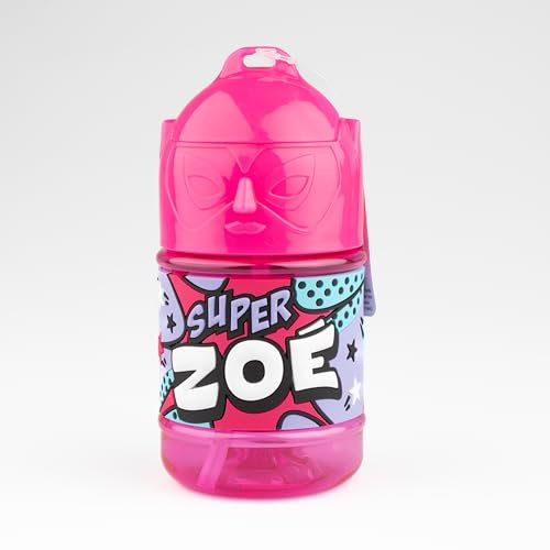 Botella personalizada para niños, botella de agua con paja - Super Zoe