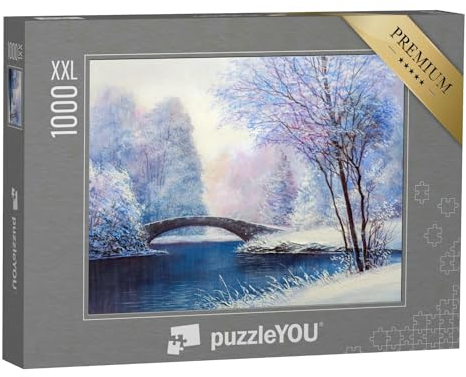 Puzzle 1000 Teile XXL „Ölgemälde: Bezaubernde Winterlandschaft am Fluss“ – aus der Puzzle-Kollektion Gemälde