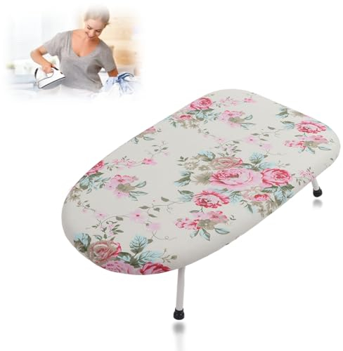 LenTLy Mini Tabla de Planchar Que Ahorra Espacio, Tabla de Planchar Portátil Plegable de Tela (Patrón de Flores 1)