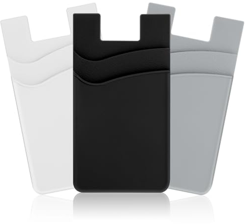 Mabor 3Pcs Sticky Wallet for Phone Case, Phone Card Wallet for Teens Adult Silicone Black Phone Wallet for Most of Cell Phone(Grey,White, Black)