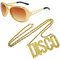 EUPSIIU 2 Stück Brille Disco Kette Gold Zubehör Set, 70er 80er 90er Rapper Hiphop Kostüm, Fasching Goldkette Zuhälter Kostüm Verkleidung für Cosplay Halloween Fasching Karneval Thema Party (Golden)