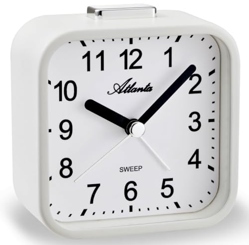 Atlanta Wecker ohne Ticken Licht Snooze Crescendo Quarz Metallgehäuse - 2124/0 (Weiß)