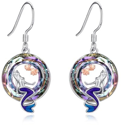 Meerjungfrau Ohrringe 925 Sterling Silber Kristall Ohrringe Hängend Hypoallergene Ohrringe Hängend Meerjungfrau Schmuck Geschenke für Frauen Mädchen…