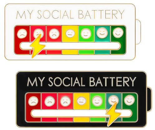 Xinzan 2pcs Social Battery Badge, My Social Battery Mood Brooch, Funny Cute Expression Pin for Introverts (7 Moods)