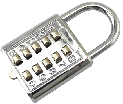 Serrure à combinaison à bouton-poussoir à 10 chiffres, mécanisme de verrouillage à 5 chiffres – pour casier de gym ou de sport, valise, boîte à outils, clôture, moraillon (1, argenté)