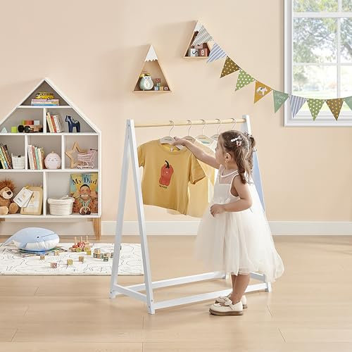 Little Helper Montessori Natural Wood Clothes Rail for Toddlers | Free-Standing Eco Solid White Painted Pine | Height 96 cm