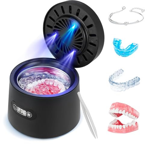 Limpiadores Ultrasónicos Para Dentaduras Postizas 45000Hz,Esterilización UV,3 Velocidades,Función De Secado,Limpiadores Ultrasónicos Para Alineadores Dentales,Mordida Dental,Prótesis Dentales (negro)