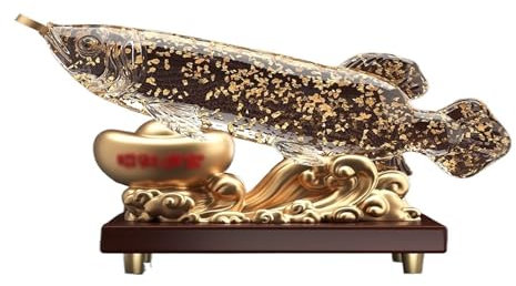 Statuen Ornamente Goldene Drachenfisch-Statue, Feng-Shui-Dekor, Feng-Shui-Reichtum, Arowana-Glücksfisch-Statue, for Büro, Zuhause, Wohnzimmer, Küche, Geschäft, Vorderseite, Feng-Shui-Dekoration. Skulp