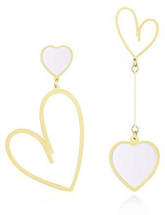 Linawe Herz Ohrringe Weiß Hängeohrringe, Edelstahl Ohrhänger Damen, Lover Hänge Ohrringe, Gold Goldene Damenohrringe Geschenke für Frauen