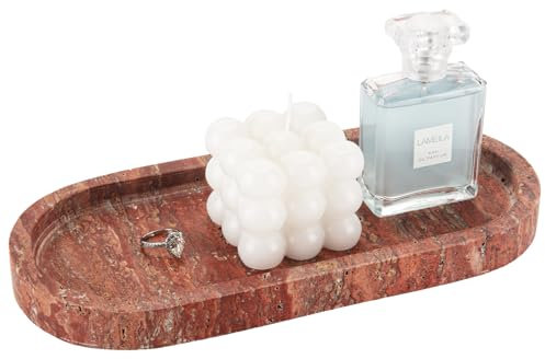 WORHE Travertin Stein Marmor Schmuck ovaler Ablageteller, Kosmetik-Organizer, Schminktischablage, Schmuck-Dekoteller und Badablage, Rot Travertin BH103