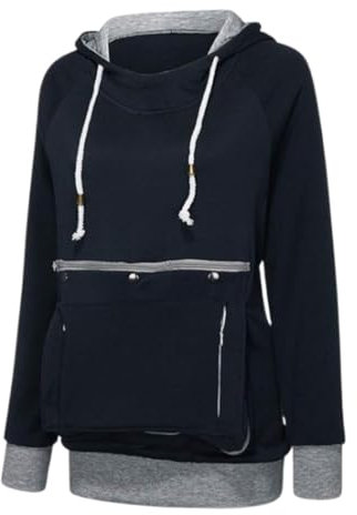 Felpa con Cappuccio da Donna per Animali Domestici, Porta Cuccioli di Gatto, Manica Lunga, Grande Tasca a Marsupio (Large,Black)