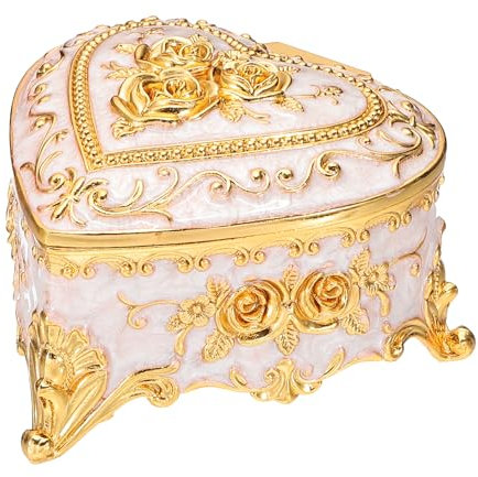 PATIKIL Antikes Metall-Schmuckkästchen, Herzform Schmuck-Organizer-Box Schmuck-Aufbewahrungsbox für Ringe Ohrringe Halskette, Frisiertisch, Hochzeits-Geburtstags-Geschenk Wohnkultur, Weiß