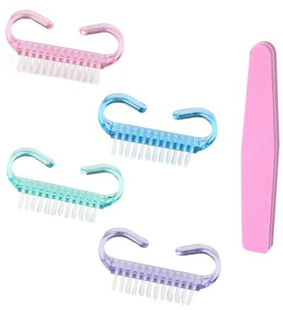 TRKETK 4 Piezas Cepillo de Uñas con 1 Lima Uñas con Mango De Plástico Adecuado Limpieza de Manos Herramientas Para Limpieza De Dedos Y Uñas Manicura De Fregado Mascotas