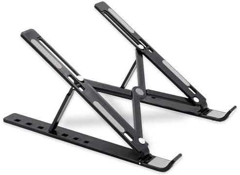 Kiimeyou Adjustable Laptop Stand Holder with Bag Cover- Foldable Portable Laptop Riser for Desk- Anti Slip Laptop Holder- Sturdy MacBook Stand- Ventilated Laptop Desk Mount for Better Posture- Black