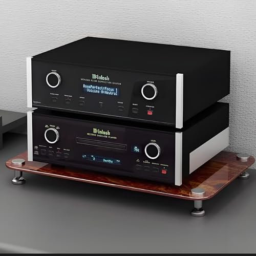 Meuble Chaine Hifi Support De Stockage De Composants Audio Multicouche, Support De Stockage De Composants Stéréo De Divertissement, Étagère Multimédia En Verre Trempé, Pour Boîtiers DVD(Brown,H 4cm/1.