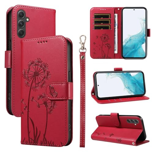 Bravoday Handyhülle für Samsung Galaxy A54 5G Hülle, Premium PU Lederhülle Klappbar Tasche Klapphülle mit Magnet Kartenfach Standfunktion Schutzhülle für Galaxy A54 5G, Rot