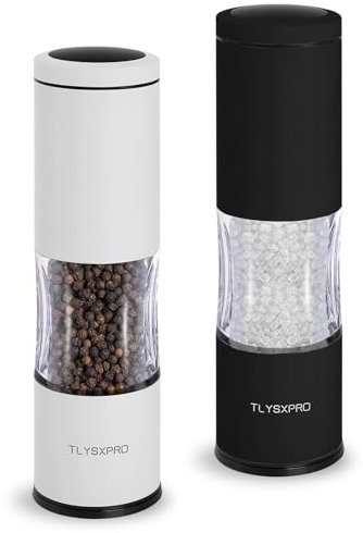 TLYSXPRO Salt and Pepper Grinder Set with Adjustable Coarseness | Manual Pepper Mill Grinder with Refillable Design | Ceramic Core | Kitchen Essential (2 Packs, Black&White)