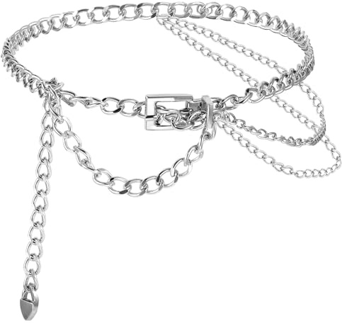 Mabor Kettengürtel Verstellbare，Taillenkette Silber Taillengürtel Damen Kette Waist Chain Gürtel Silber Bauchkette Damen Mehrschichtiger Metall Taillenkette Mode Taillenkettefür Jeans Kleider