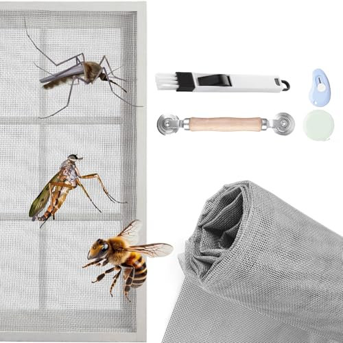 Zanzariera 120 x 250 cm con Spazzola per Finestra e Porta del Balcone, Rete di Protezione Contro le Zanzare, Resistente ai Raggi UV