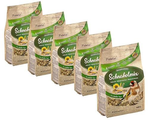 Fidelio Wildvogelfutter, Schnabel-Mix, Ganzjahresfutter proteinreich/energiereich, hochwertiges Vogelfutter für Wildvögel, 5 x 900 g (4.5 kg)