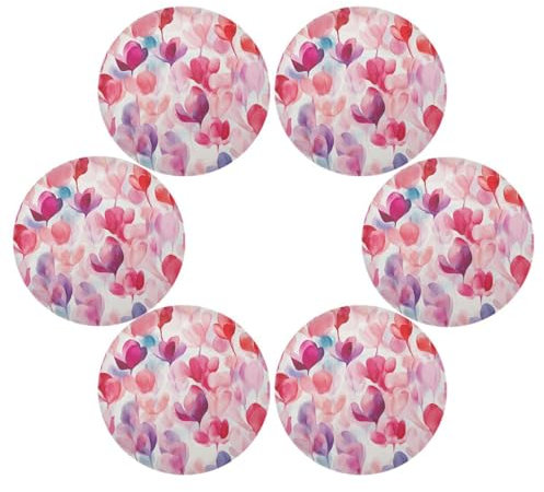 Israel Alpenveilchen Persicum Beauty Flower dekorative runde Tischsets Set mit 6 Stück, waschbar, wasserdicht, wiederverwendbar, Essteller, Tuch, 39,1 cm