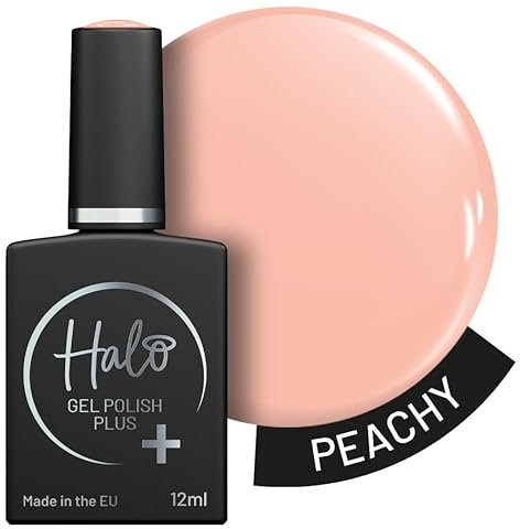 Halo Gel Polish Plus 12ml - Peachy. UV/LED Gel Nail Polish, Long Lasting & Easy To Apply. Nail Art Colours For Manicure & Pedicure. Hema Free Gel Polish For Professional & Home Use.