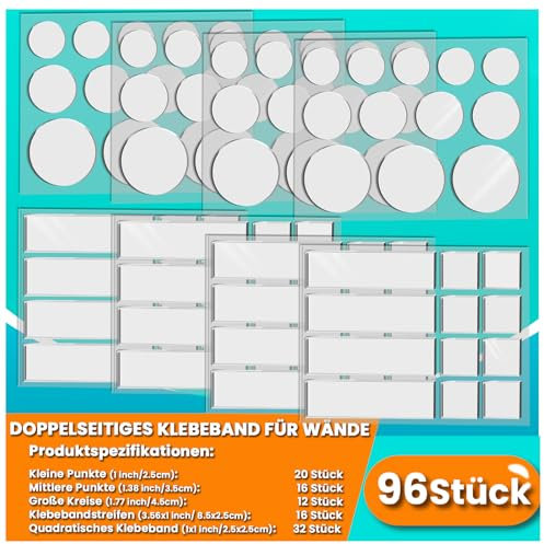 Birllaid Klare Doppelseitiges Klebeband für hängende Bild-Poster Dekorationen, abnehmbare starke Montage-Klebestreifen & Punkte für Ballon, Foto, klare Museumskitt für Kunsthandwerk, Partyzubehör