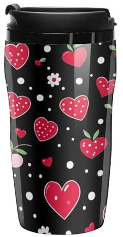 Strawberry and Cherry Heart Pattern Custom Insulated Cups & Mugs Double-Wall Travel Coffee Mug with Lids Reusable Drinks Tumbler 250ml