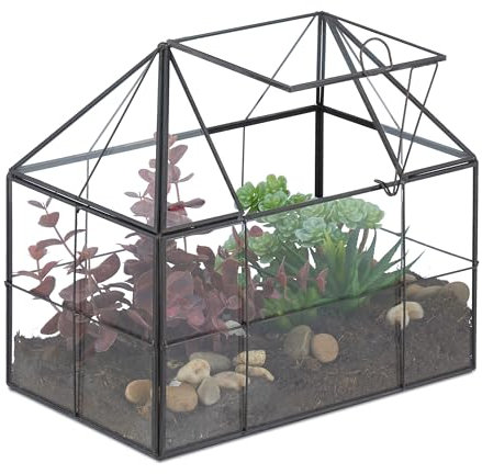 Relaxdays Terrario Plantas, Cristal y Cobre, 21x23x14 cm, Casa Decorativa Vidrio para Cactus y Musgo, Terrarium, Negro, 20% 80%