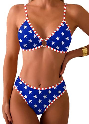 Fanuerg Ensemble bikini triangle pour femme - Maillot de bain deux pièces - Imprimé floral, Drapeau américain 02, Taille XS
